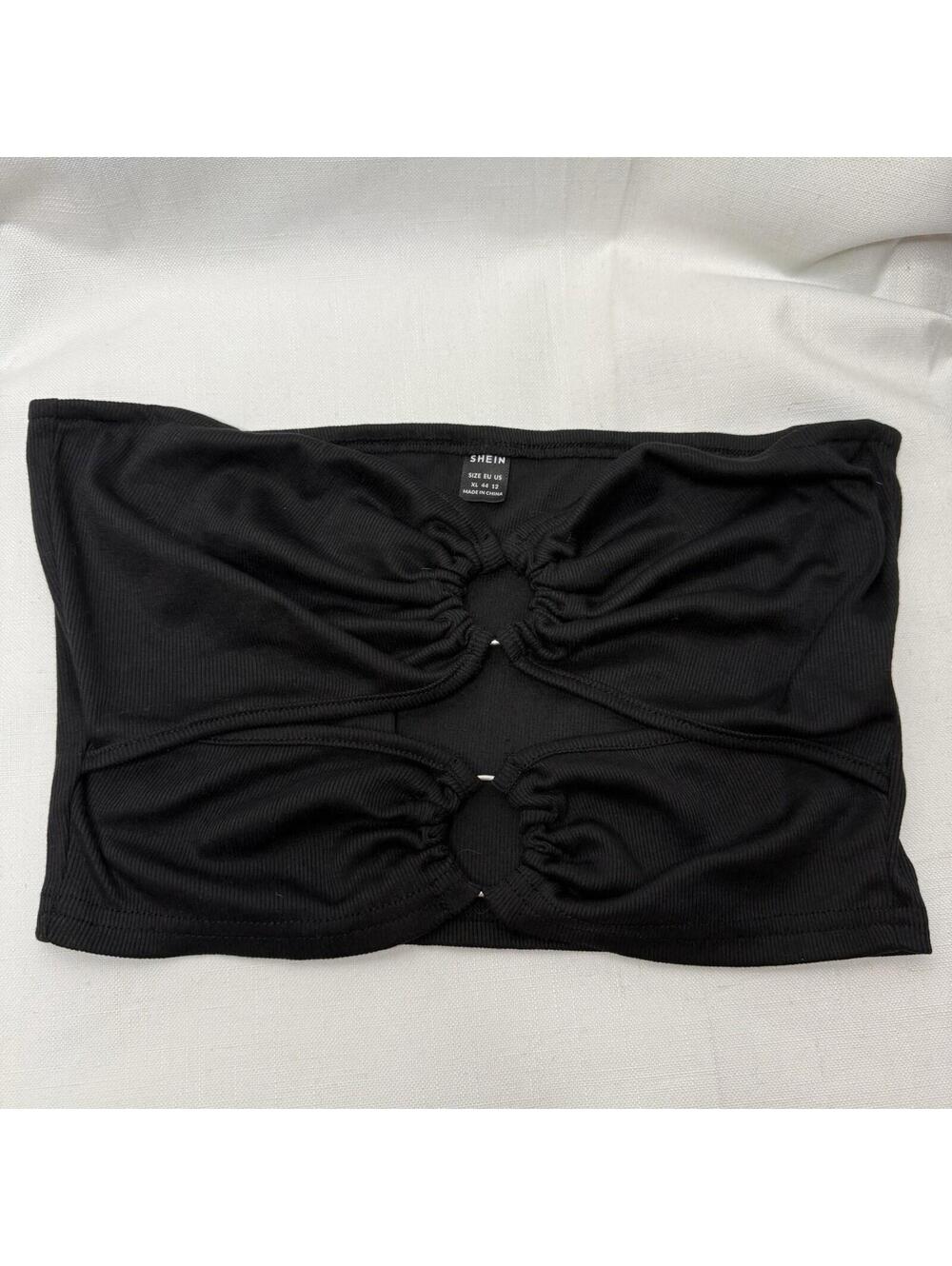 Shein XL Womens Tube Top Ruched Knit W/ Rings Bandeau Stretch Ribbed Strapless